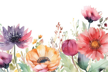 Obraz na płótnie Canvas flowers banner mockup, may, colorful watercolor mother's day banner background with space for text.