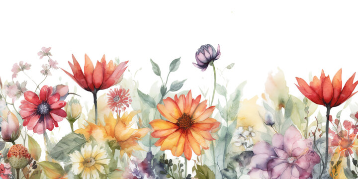 flowers banner mockup, may, colorful watercolor mother's day banner background with space for text.
