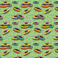 Donut icons rainbow vector seamless pattern, Pansexual pride wallpaper, Wrap paper, LGBT multicolor repeating background