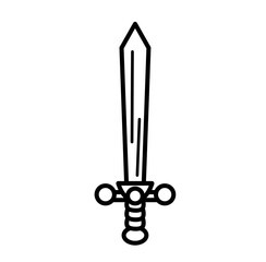 Cute dragon sword cartoon outline icon