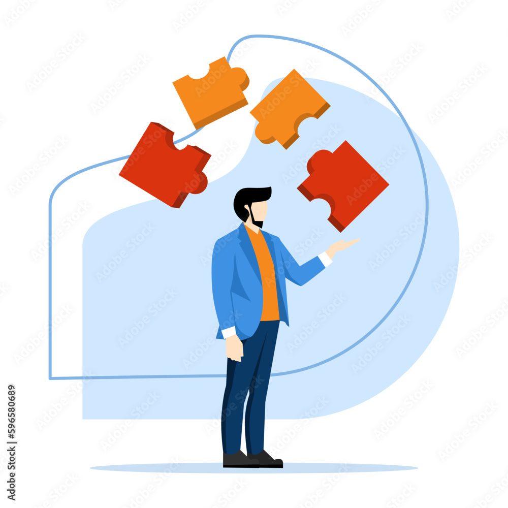Poster jigsaw puzzles are a great element of teamwork and brainstorming ideas. business teamwork together p