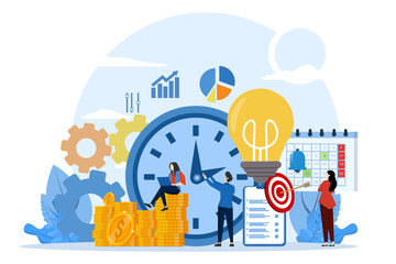 Fototapeta na wymiar Work time management concept. Time management planning, organization and control concept for efficient successful and profitable business. business team. Vector illustration with characters.