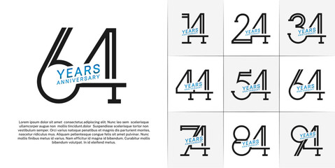 set of anniversary logotype black and blue color for special celebration event