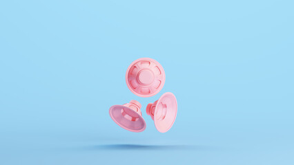 Pink Speaker Cone Tweeter Woofer Music Classic Design Kitsch Blue Background 3d illustration render digital rendering - 596581236