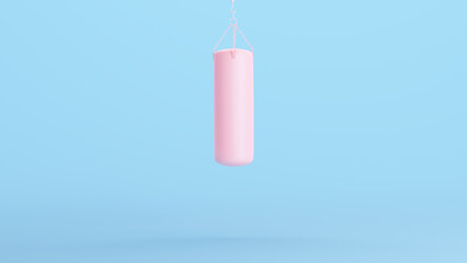 Obraz premium Pink Punch Bag Punching Bag Boxing Gym Training Fitness Padded Style Kitsch Blue Background 3d illustration render digital rendering