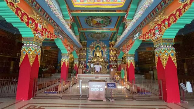View of Buddha Statue inside of the Buddhasikkhalay Monasterye at Bodhgaya in Bihar northeast India.
