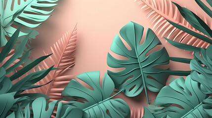 Abstract jungle leaves background. Tropical boho floral illustration. Elegant nature design. Generative AI