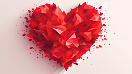 Abstract red heart with glass explosion particles illustration. Love concept background. Generative AI