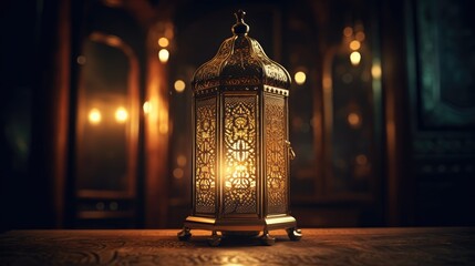 Arabic lantern of ramadan celebration background. Decorative light illustration. Generative AI