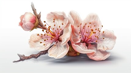 Sakura flowers on branch. Floral botanical illustration. Houseplant blooming background. Generative AI