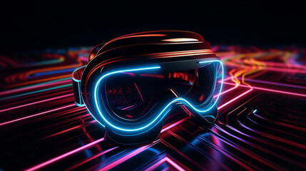 Futuristic design VR headset. Modern neon light style. Virtual reality equipment. Generative AI
