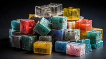 Vibrant Recycled Colorful Plastic Pressed in Cubes, Eco-Friendly Waste Management, Innovative Material Transformation, Generative AI Illustration