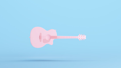 Pink Electric Acoustic Guitar Musical Instrument Classic Harmonics Hobby Music Strings Kitsch Blue Background 3d illustration render digital rendering