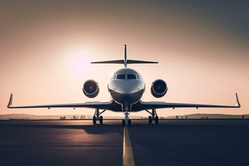 Fototapeta na wymiar Luxury corporate airplane isolated on bright background against sky. Generative AI