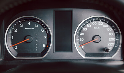 Fototapeta premium car interior dashboard details. Speedometr. 