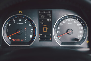 close up modern car dashboard. Car dashboard. Checking the system when starting the engine.
