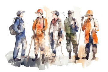 Group of workman in watercolor style, generative AI