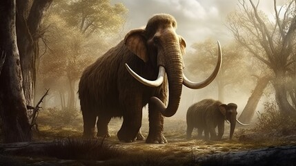 Obraz premium 親子のマンモス：AI作品 