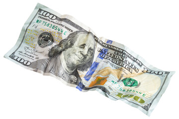 American dollar, 100, isolated on white background, full depth of field