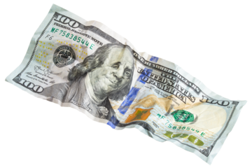 American dollar, 100, isolated on white background, full depth of field