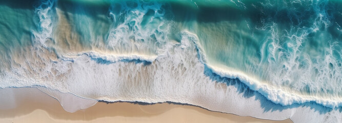 Top-down shot of splashing white waves in the ocean