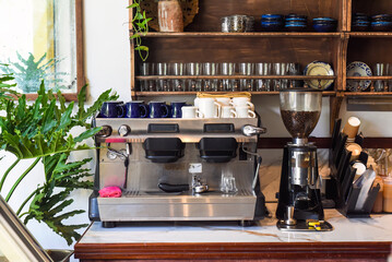 coffee machine and details of interior in a coffee shop
