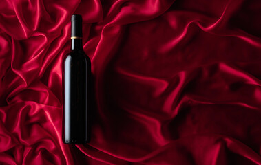 Bottle of red wine on a satin background.