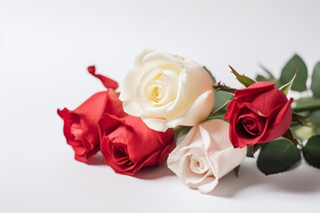 Gros plan sur des roses rouges et blanches sur fond blanc » IA générative