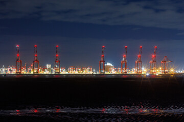 STS container cranes at Port of Liverpool shines brightly at night