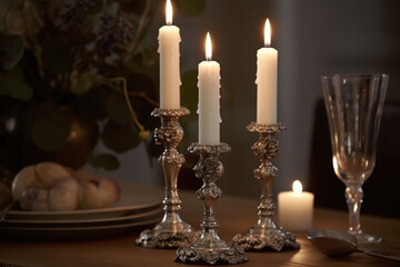Chandeliers en argent avec bougies allumées » IA générative