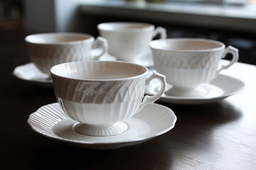 Quatre tasses design en porcelaine avec soucoupe » IA générative