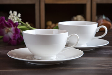 Deux tasses en porcelaine avec soucoupe » IA générative