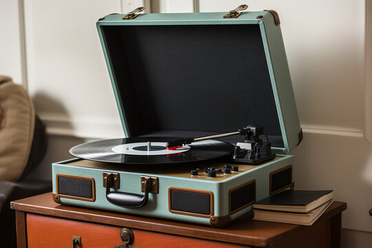 Tourne disque vintage turquoise avec vinyle » IA générative