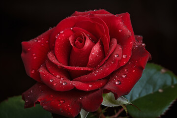 Une belle rose rouge fra&icirc;che sur fond noir &raquo; IA g&eacute;n&eacute;rative