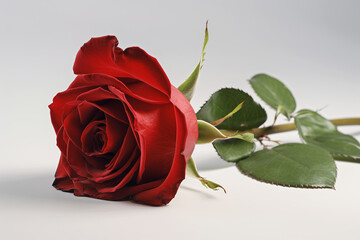 Une belle rose rouge sur fond gris » IA générative - obrazy, fototapety, plakaty