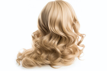 Fototapeta premium Perruque blonde longue de femme sur fond blanc » IA générative