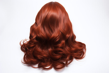 Naklejka premium Perruque rousse longue de femme sur fond blanc » IA générative