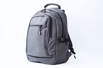 Fototapeta premium Gros plan sur un sac à dos gris sur fond blanc » IA générative