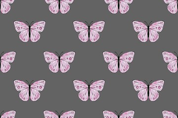 Seamless pattern of butterflies, romantic background, hand drawing illustration