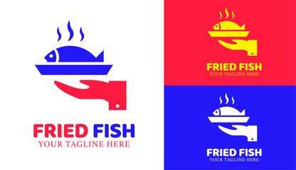 Food Logo Fried Fish Frypan Vector, Suitable For Restaurant or Street Food Logo