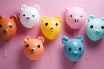 Fototapeta premium Ballons d'hélium avec têtes d'animaux sur mur violet » IA générative