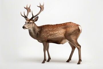 White background with fallow deer. Generative AI - obrazy, fototapety, plakaty