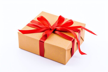 Obraz premium Gros plan d'un cadeau avec un ruban rouge sur un fond blanc » IA générative