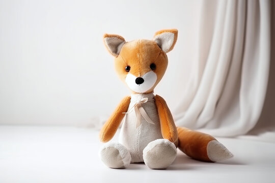Gros plan d'un renard en peluche sur fond gris &raquo; IA g&eacute;n&eacute;rative