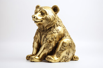 Fototapeta na wymiar Sculpture d'un ours en or sur fond blanc » IA générative