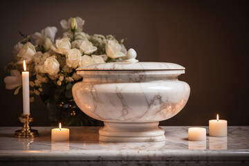 Obraz na płótnie Canvas Urne funéraire en marbre avec des bougies » IA générative