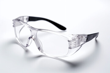 Gros plan sur des lunettes de sécurité sur fond gris » IA générative - obrazy, fototapety, plakaty