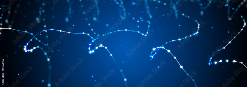 Poster sci-fi background. digital landscape with dots and lines. cyberspace grid. background concept for yo