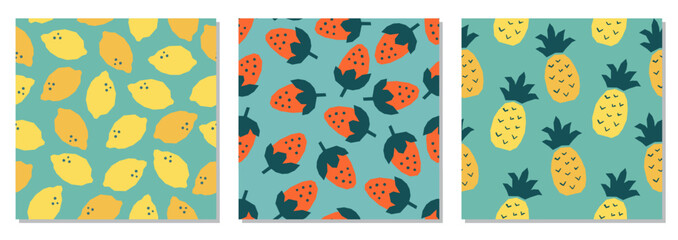 Set of minimalist cut out collage style fruit seamless pattern