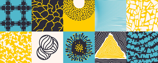 Set of square cards with abstract and surreal elements and patterns. Decoration design elements. Vector template © vectornaya